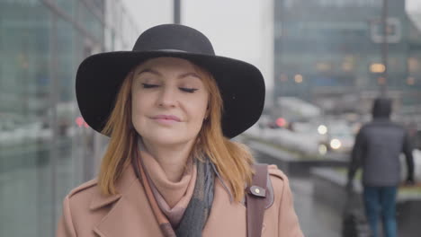 woman walking in city