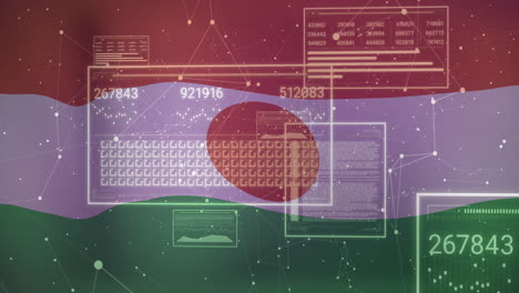 digital data processing animation over bangladesh flag with network connections