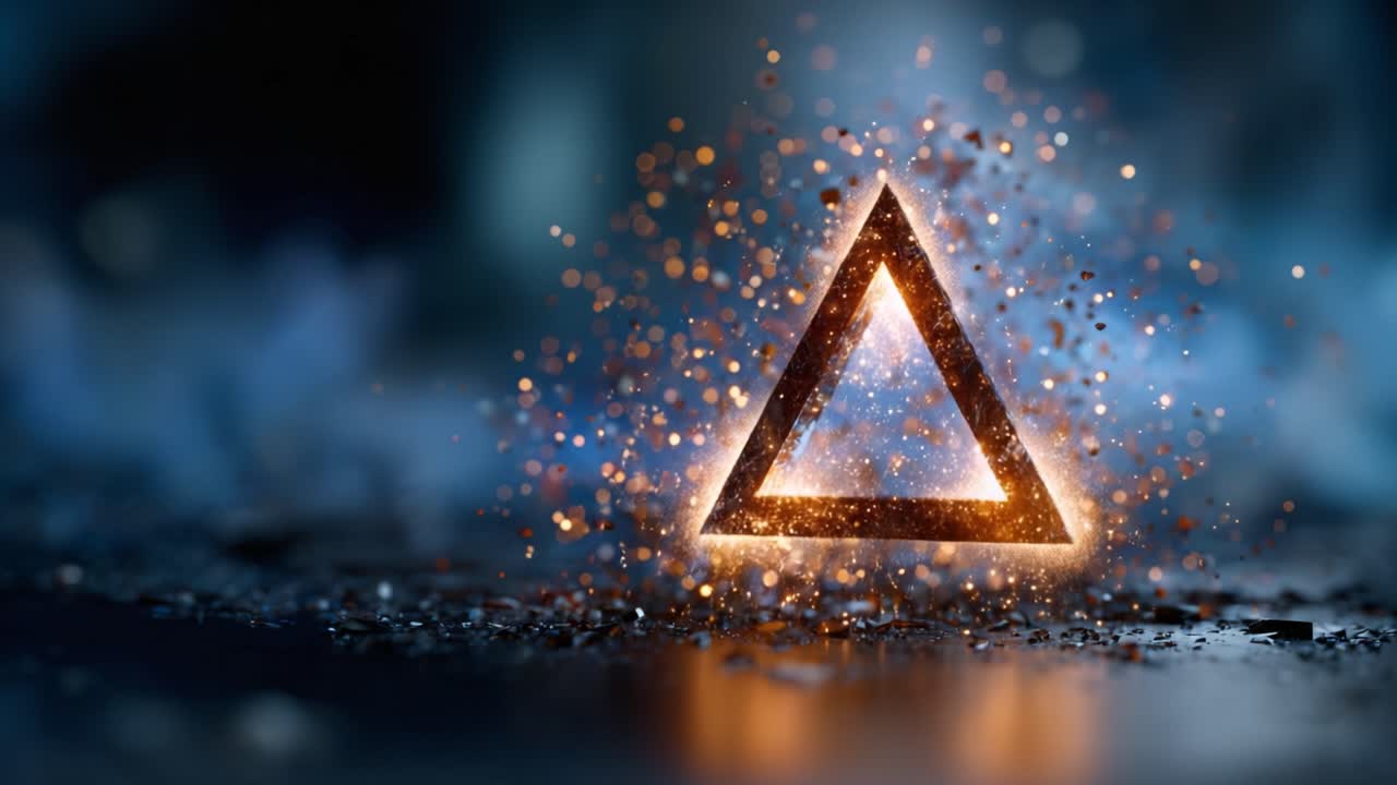 An illuminated triangle shape emerges from a field of shimmering particles, creating a magical aura of light and mystique, captivating the viewer's imagination