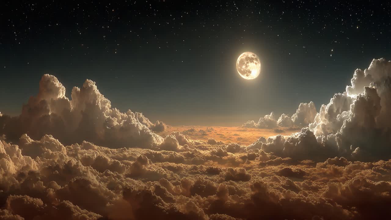 A Mesmerizing Night Sky Captured in Two Frames: Glorious Moon Above Ethereal Clouds Beneath a Starry Canvas Reflecting Tranquil Beauty of Nature