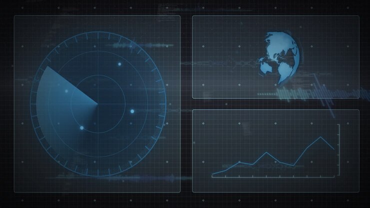 Animation of data processing with diagrams over globe and scanner