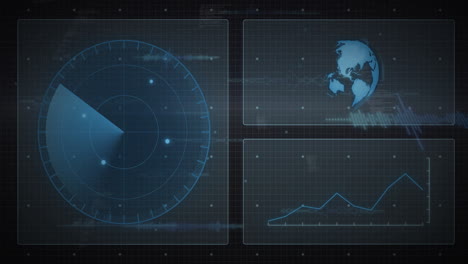 animation of data processing with diagrams over globe and scanner