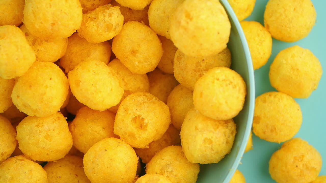 Close-up of Cheese Balls in a Bowl