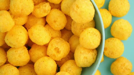 close-up of cheese balls in a bowl