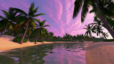 Vibrant Pink and Purple Sunset Over a Tropical Palm Beach