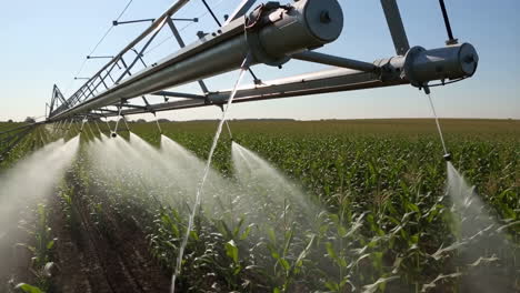 center pivot irrigation system watering a corn field