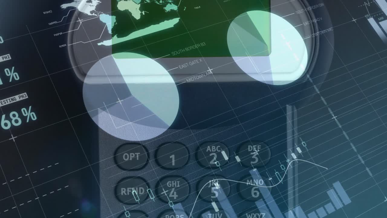 animación del procesamiento de datos financieros a través de terminales de tarjetas de crédito