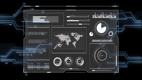 animación del procesamiento de datos digitales en una placa de circuitos sobre un fondo negro