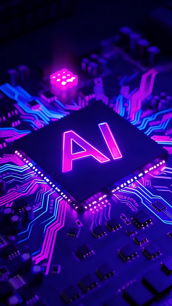 Sfondo Tecnologico Futuristico con Scheda Madre e Chip AI 4K