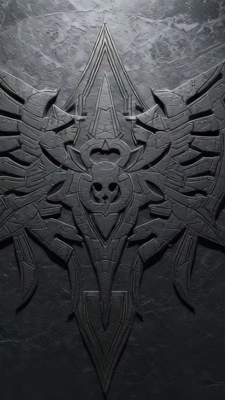 Vertical video: Frame starting unlit winged crest emblem, outlining golden glow across dark panel