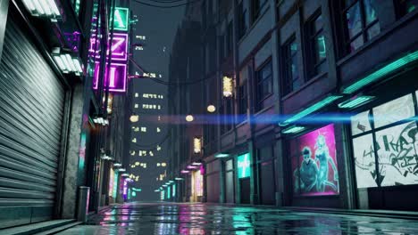 neon rain-slicked cyberpunk alley
