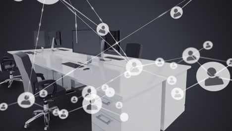 animation of network of connections with icons over office