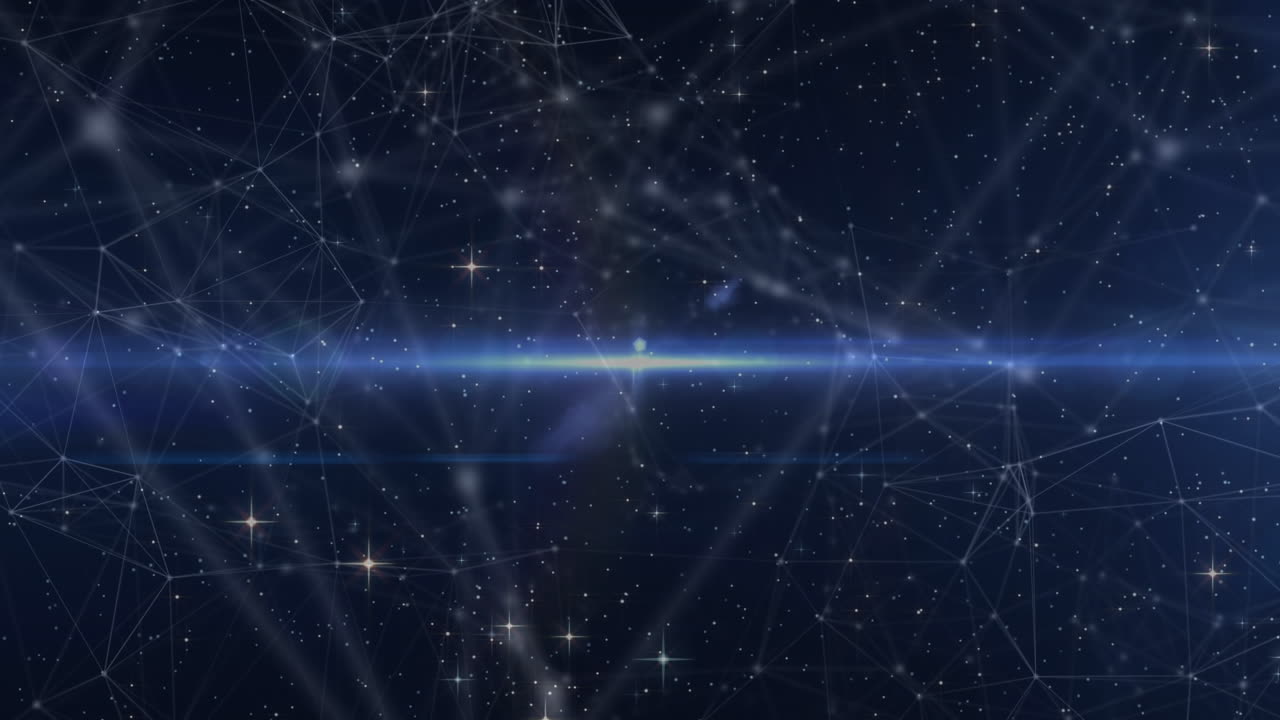 Animation of star, constellations and lights on night sky