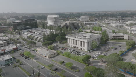 aerial flyover of buildings in irvine, california