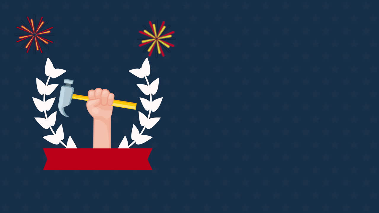 usa labor day celebration with hand lifting hammer