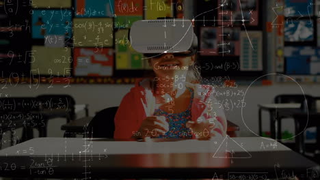 animación de fórmulas matemáticas sobre una escolar usando auriculares vr