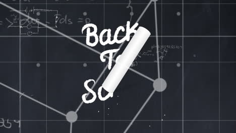 chalk writing back to school text against school concept icons and mathematical equations