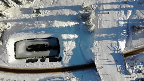 aerial view of ski resort in winter