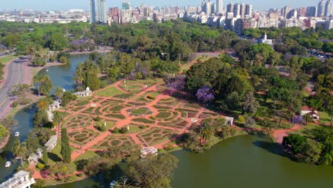 aerial orbit of the rose garden of palermo, a place of spreading of the city of buenos aires, argentina