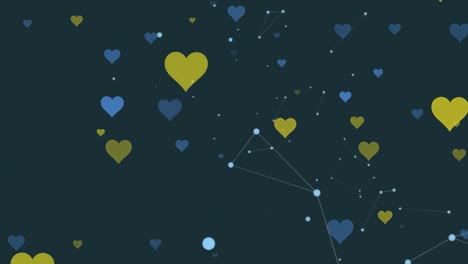 Animation-of-network-of-connections-with-hearts-over-dark-background