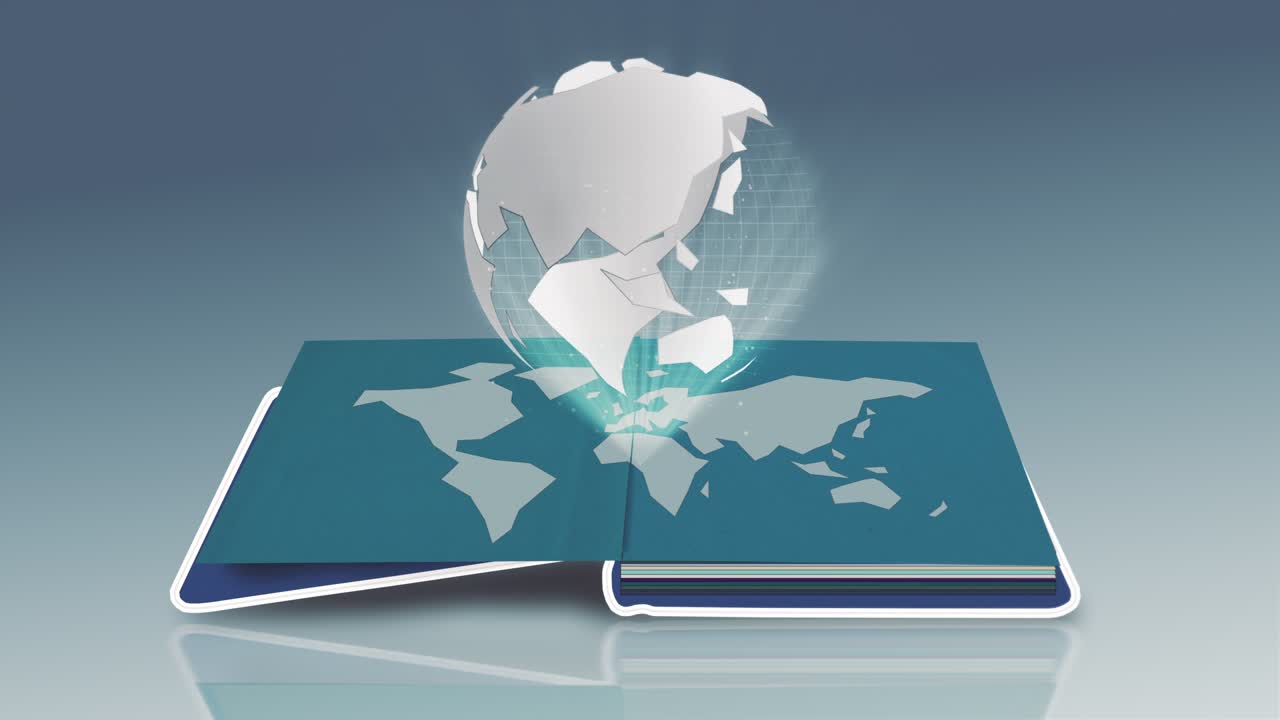 holograma de globo tridimensional gira proyectado desde un libro - bucle