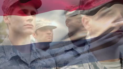 Animation-of-flag-of-netherlands-over-diverse-soldiers