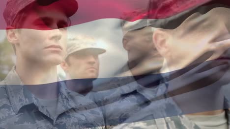 animation der flagge der niederlande über verschiedenen soldaten