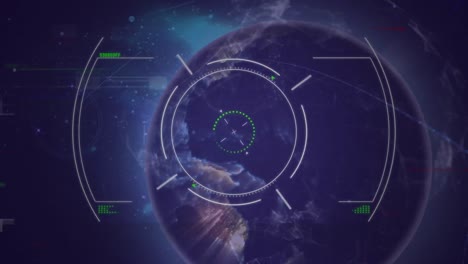 animación del escaneo del alcance y el globo sobre fondo púrpura