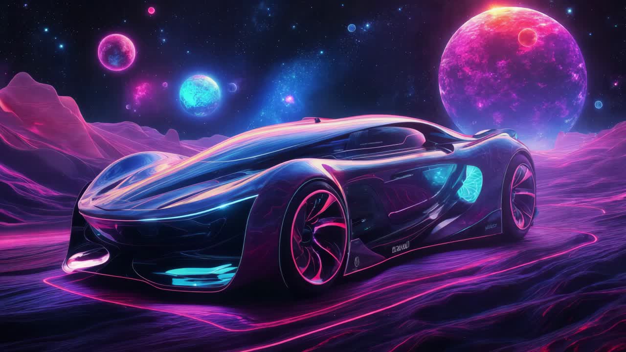 외계 행성에서 미래의 네온 스포츠카