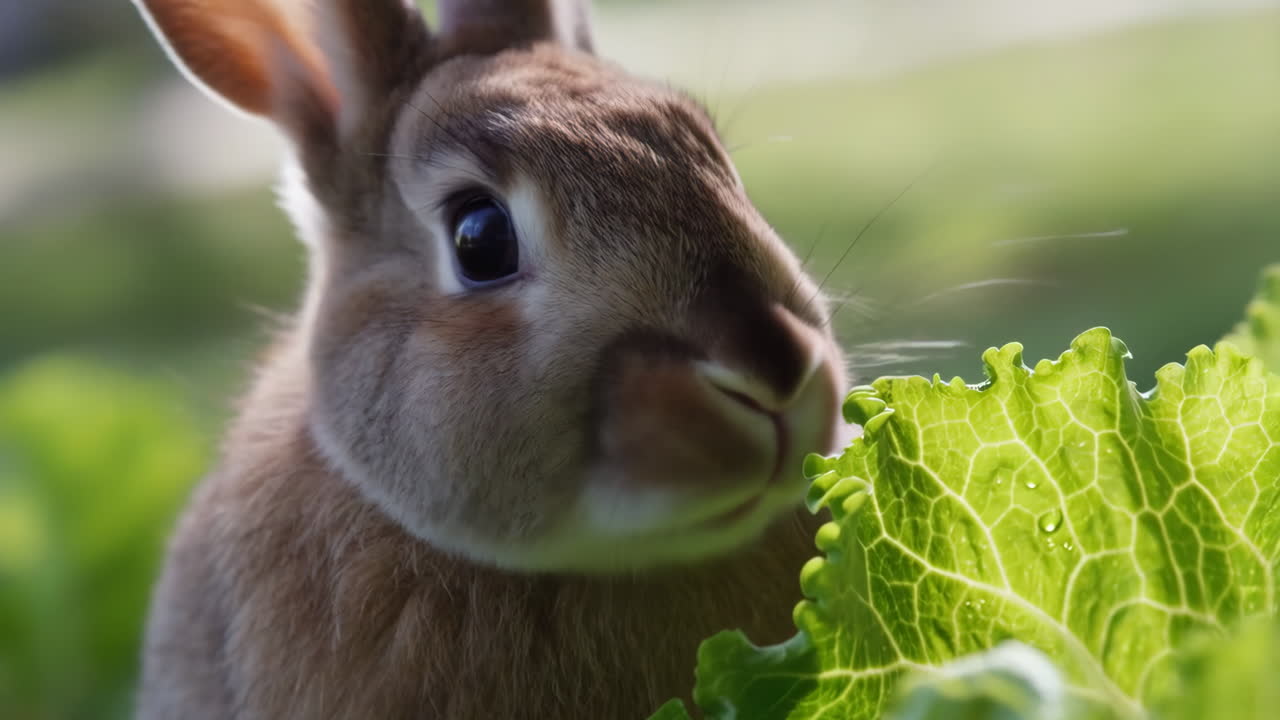 Rabbit eating a leaf