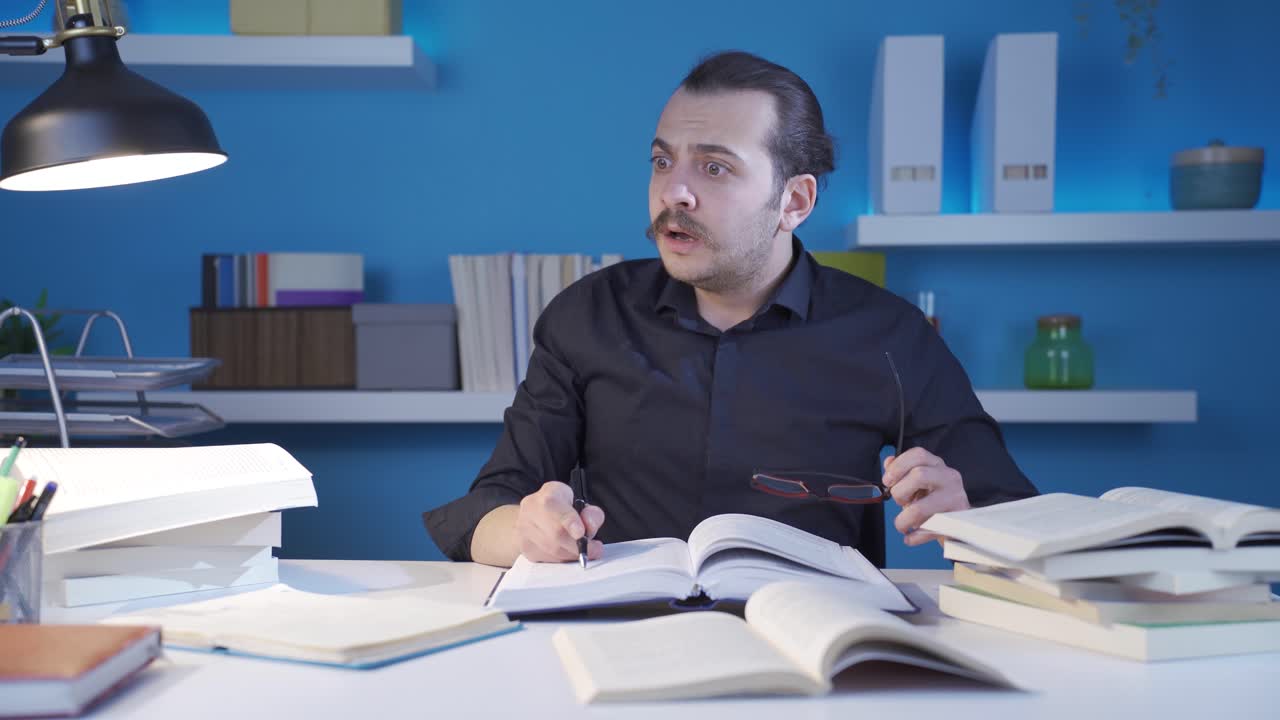 el joven que lee libros, aprende ciencia y hace investigación está en un estado de asombro.