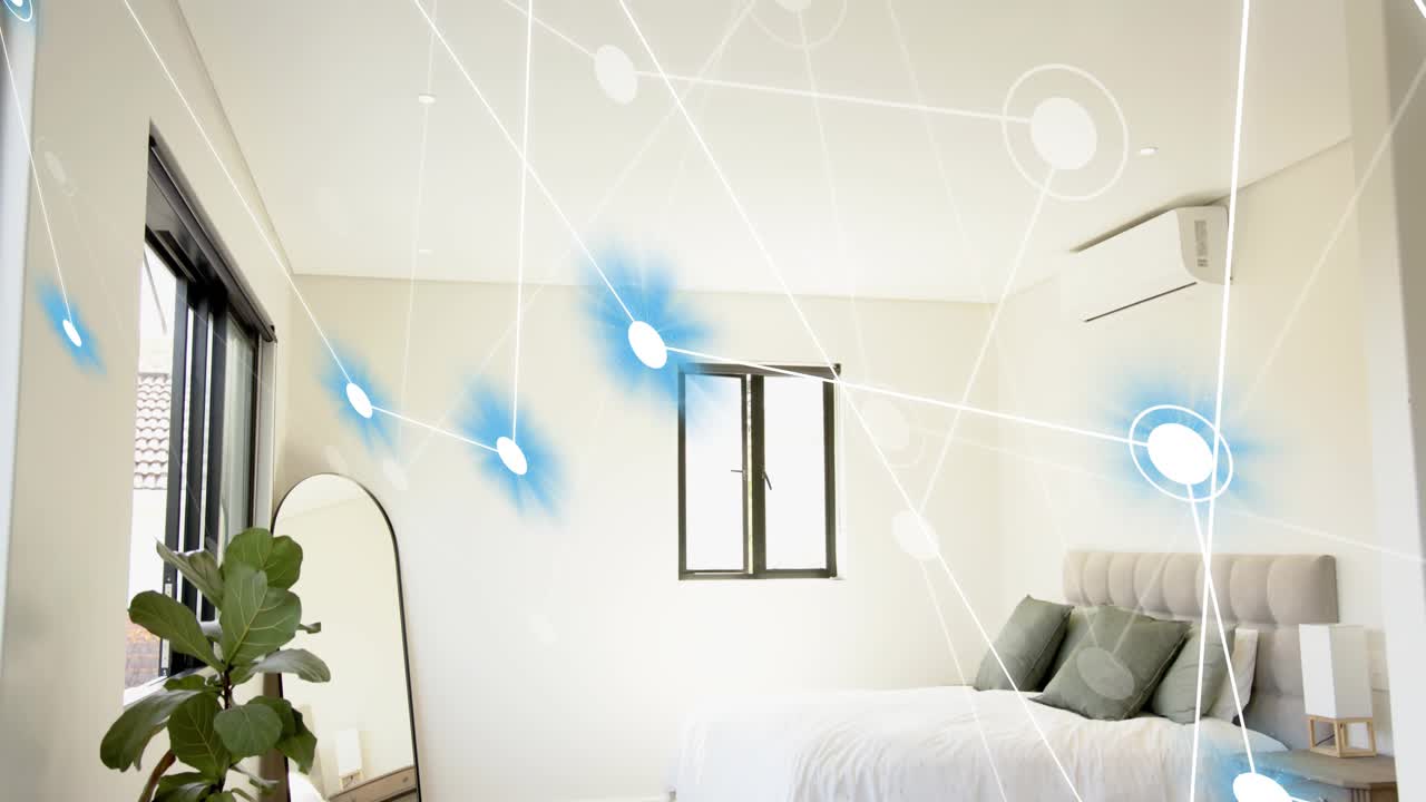 Blue nodes starting at left sliding door traveling inward, multiplying and mapping bedroom network