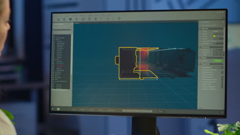 Eine-Spieledesignerin-Schaut-Bis-Spät-In-Die-Nacht-Auf-Den-Computerbildschirm-Und-Arbeitet