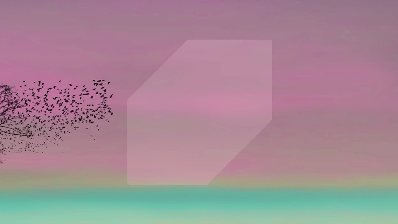 추상적인 나무와 새의 실루이 다채로운 하늘에