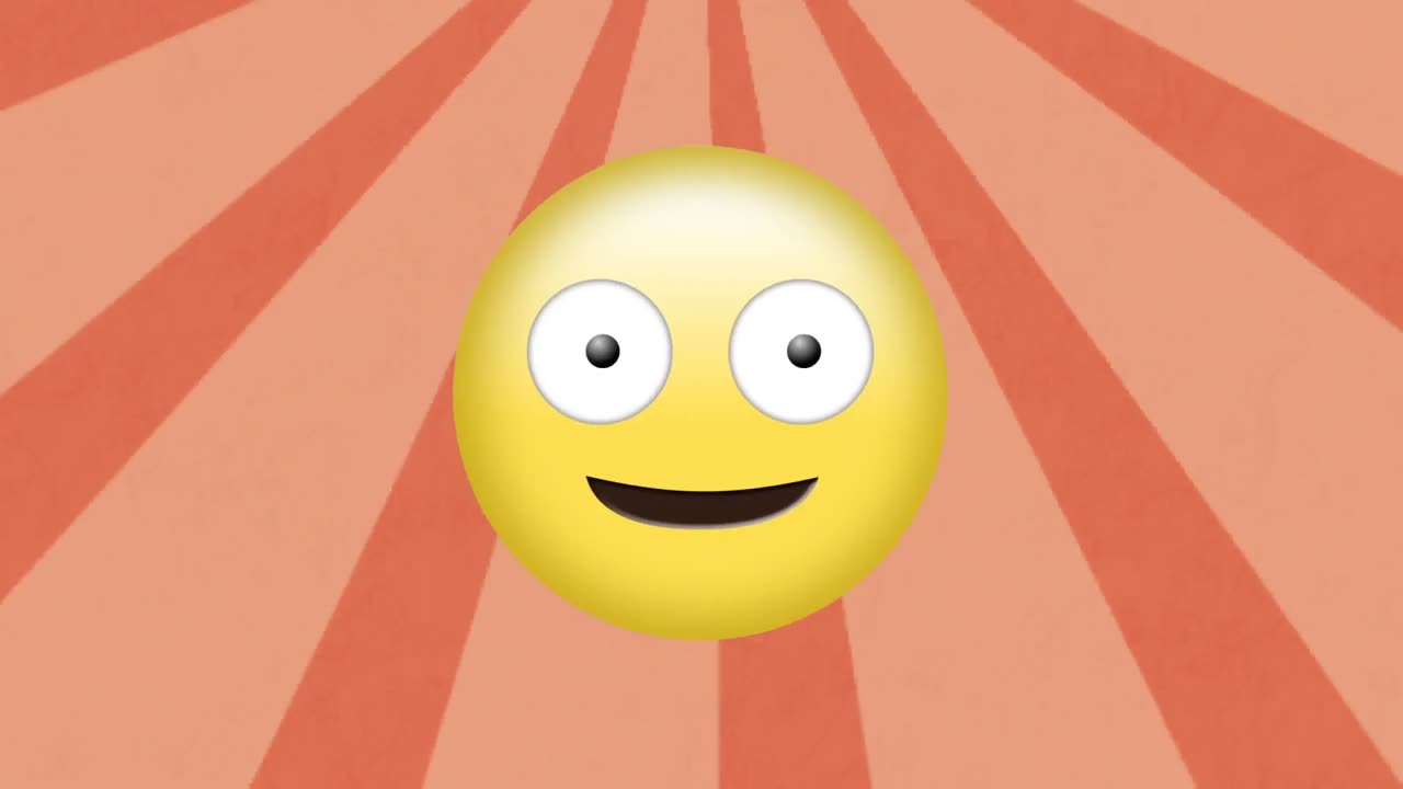 animación digital de emoji de cara tonta contra rayos radiales en movimiento sobre un fondo naranja