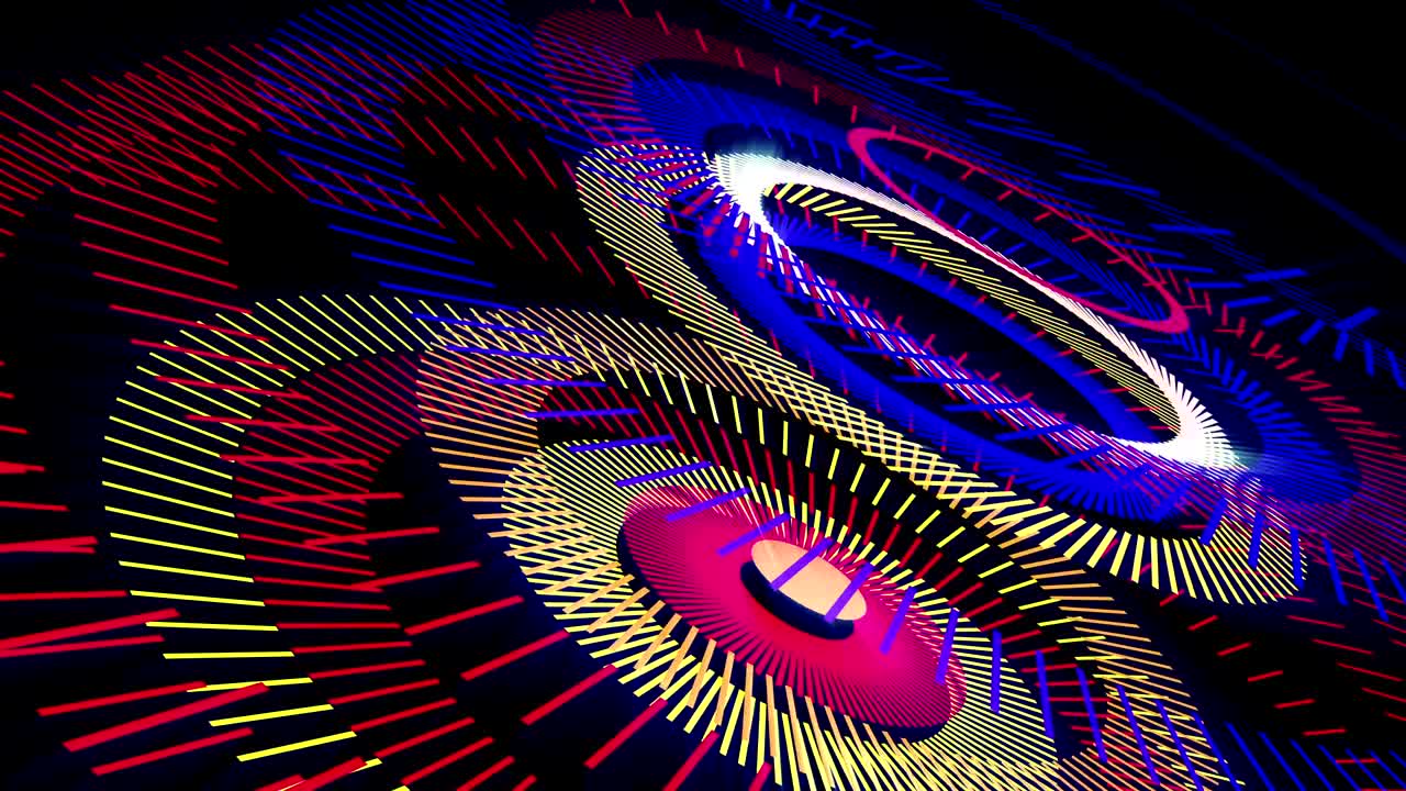 Abstract colorful rings on black