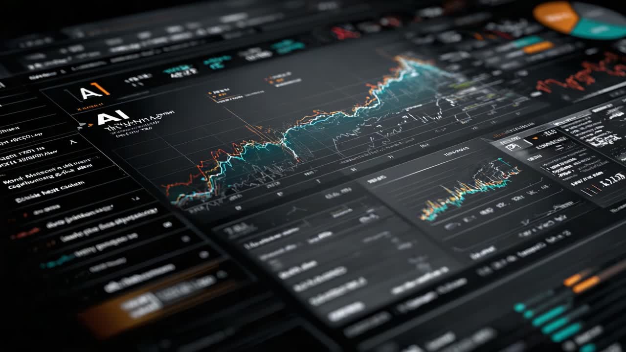Visual Data Analysis Dashboard Featuring AI Trends and Stock Performance Metrics with Detailed Graphs and Statistical Insights