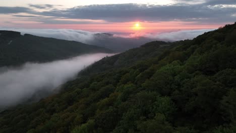 aerial fast pullout from sunrise near boone and blowing rock nc, north carolina