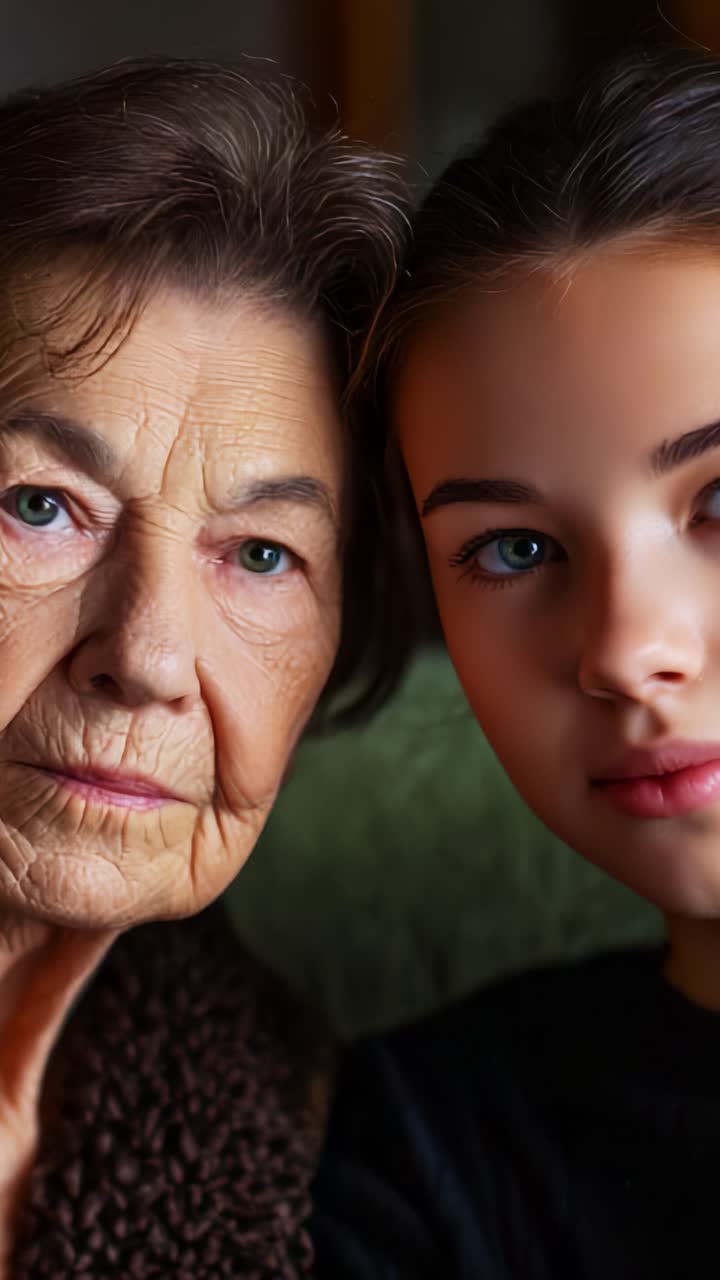 A Compassionate Portrait of Generational Bonds: Exploring the Deep Connection Between a Grandmother and Granddaughter Through Their Intimate Expressions and Shared Moments
