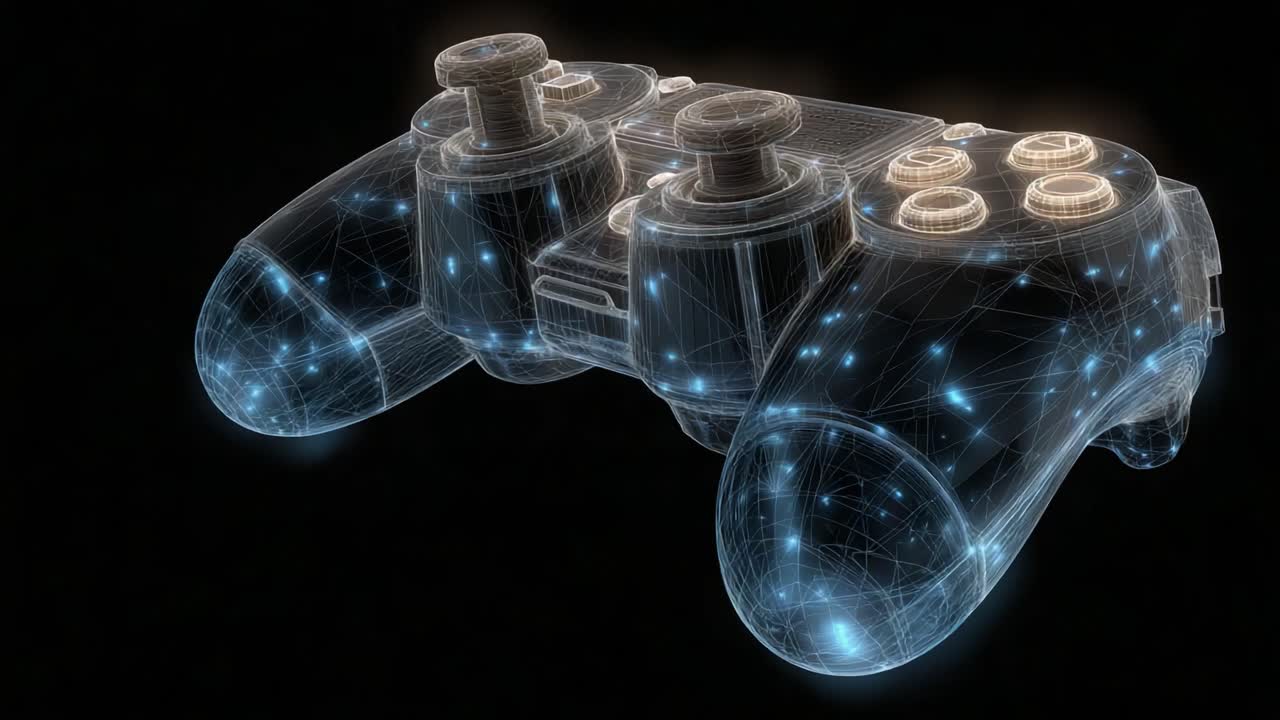 A Stunning Visual Representation of a Gaming Controller in a Futuristic Wireframe Design, Highlighting Its Intricate Details and Digital Aesthetics