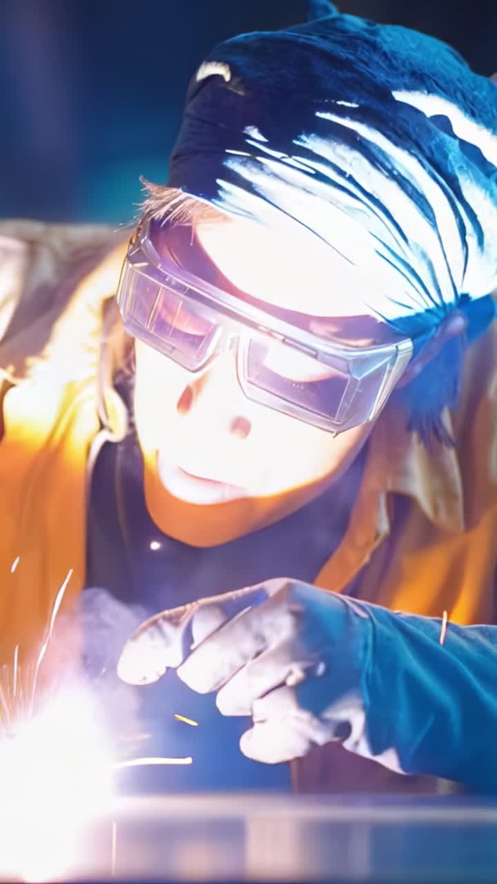 Focused Craftsmanship in Welding: A Skilled Artisan Concentrates on Precision Sparks and Metal Fusion with Protective Gear and Safety Measures in a Workshop Environment