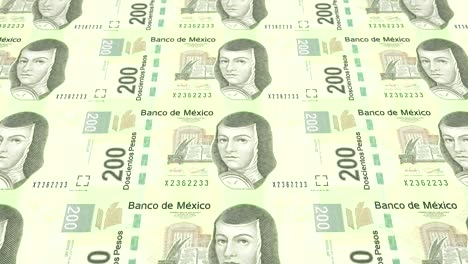 banknotes of two hundred mexicans pesos of the bank of mexico rolling on screen, coins of the world, cash money, loop