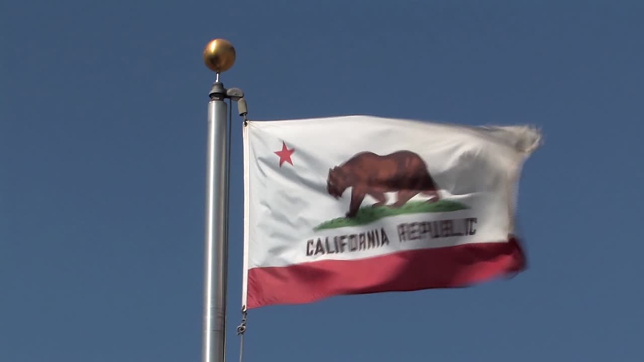 Historic Bear Flag waving in the wind, California, USA.