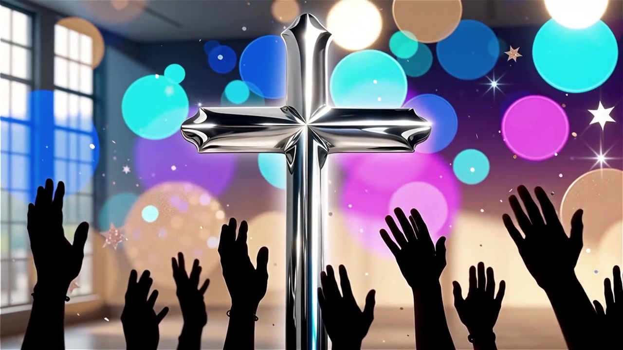 Cruz Cristiana con Luz Celestial, Fondo para Adoración.