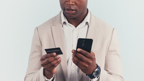 hands, phone and credit card for online shopping