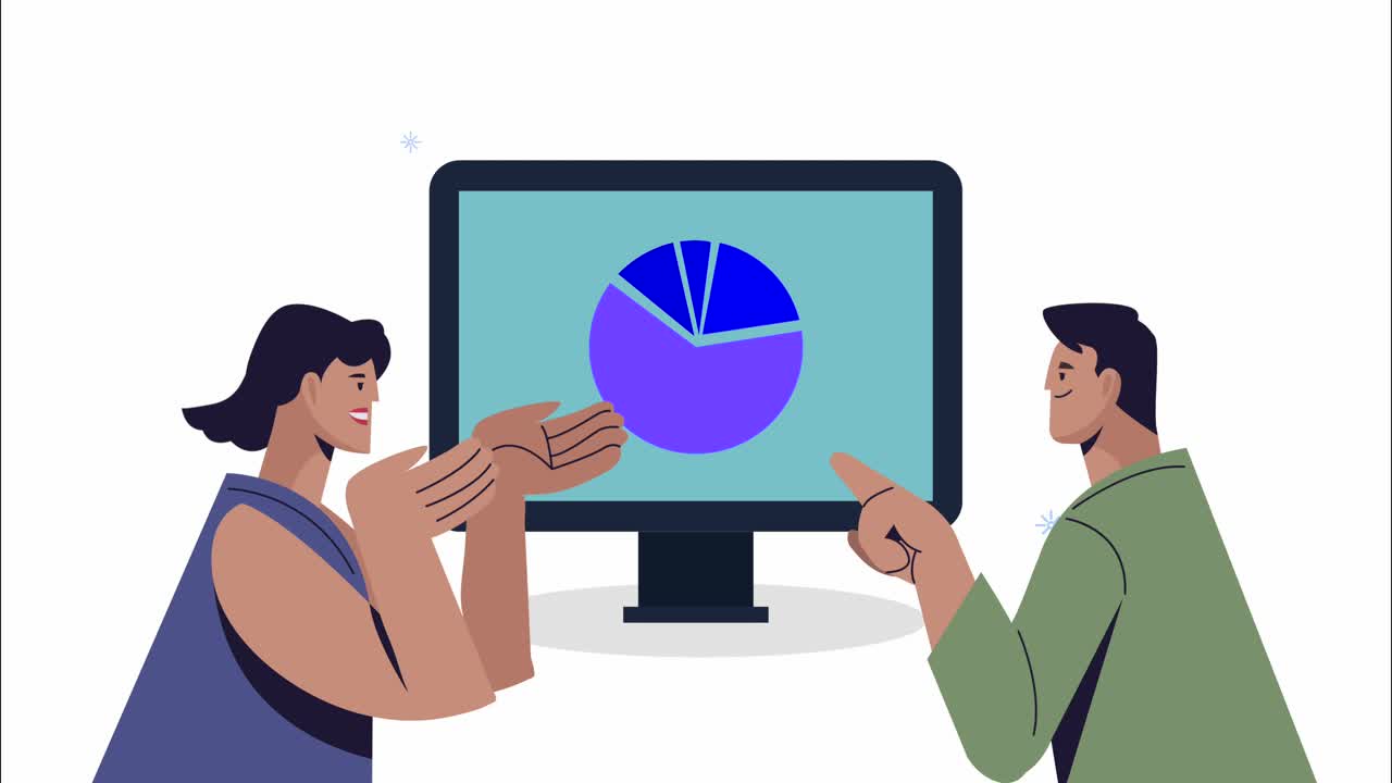 young couple with statistics in desktop