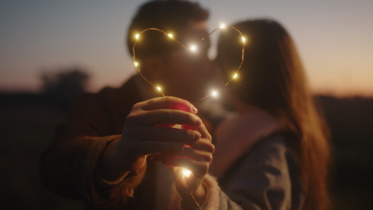 발렌타인 데이 커플과 조명 심장