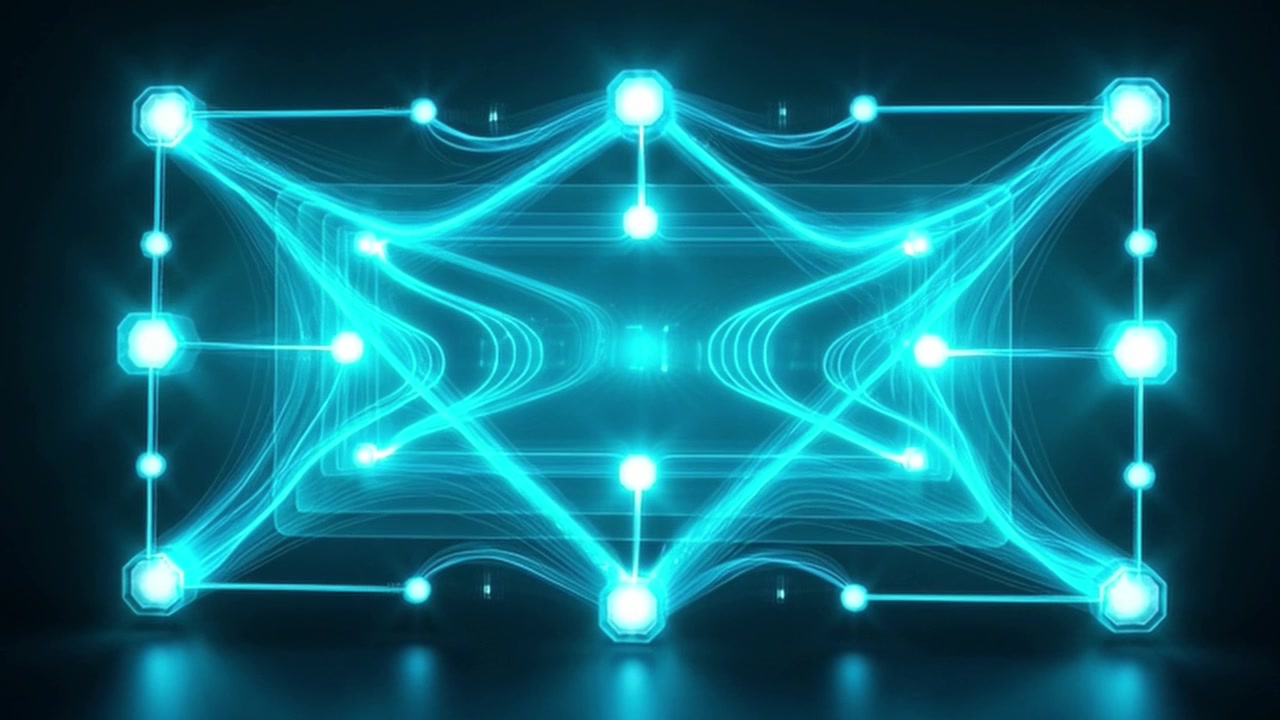 Abstract Digital Network Connection with Glowing Blue Light Nodes