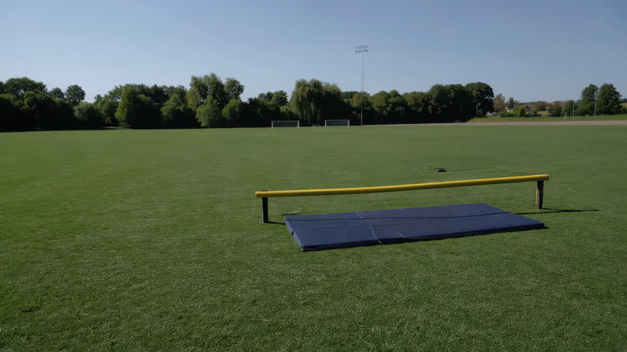 Empty Track and Field with Jump Mat