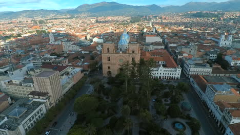 aerial shots showing off the beautiful catholic churches and unique colonial architecture of cuenca, ecuador